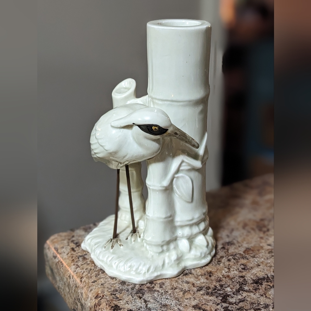 Vintage Fitz and Floyd crane / heron ceramic candle holder